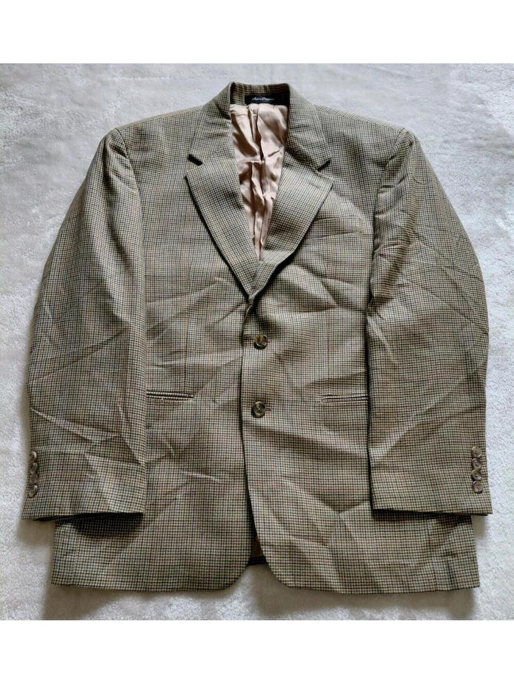 Lauren Ralph Lauren 40S Silk Wool Blazer Brown Houndstooth Suit Coat